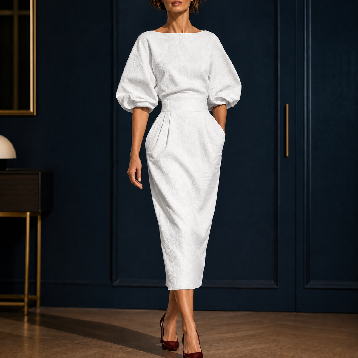 Brooke Sculpted Midi Dress - White