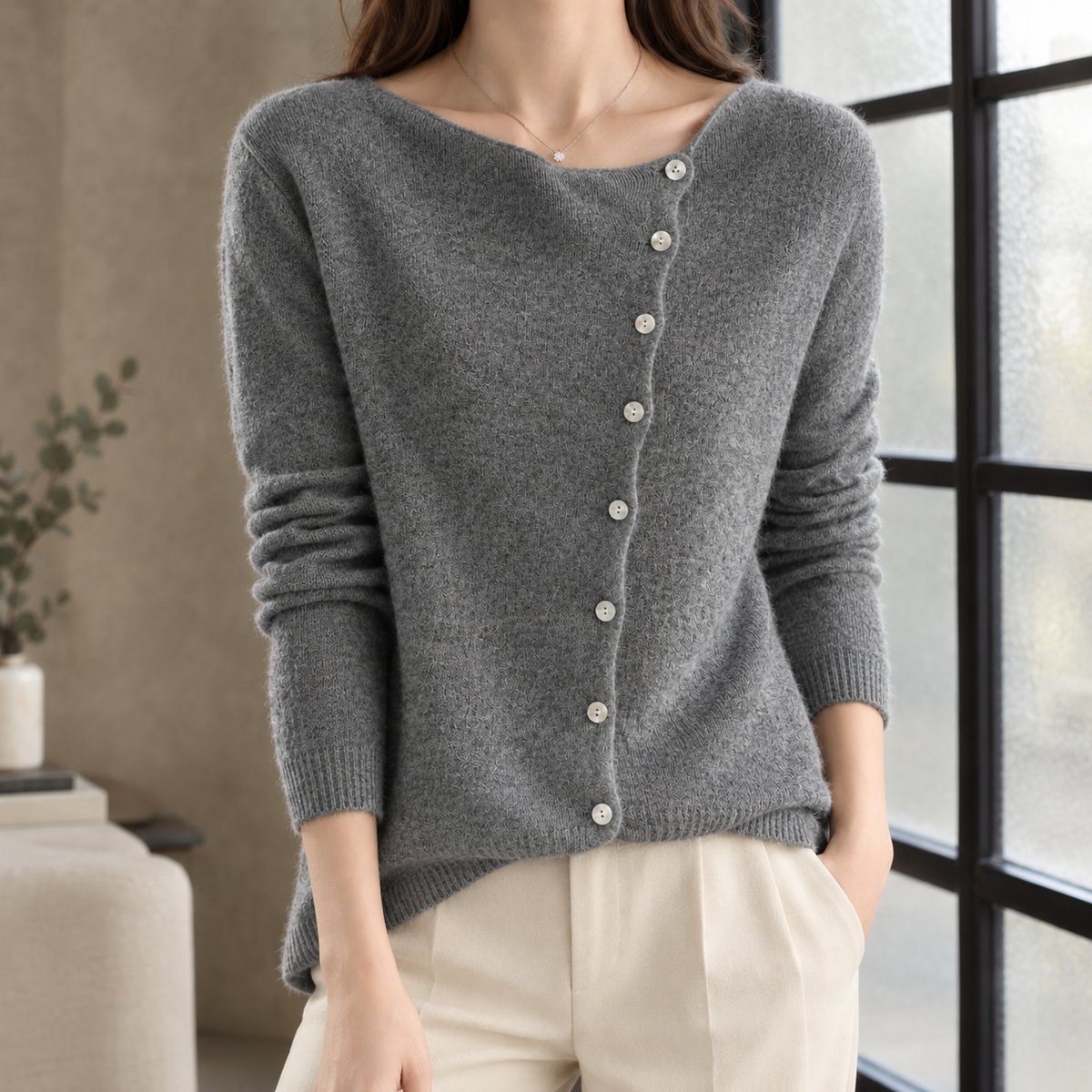Calla Asymmetric Sweater - Gray