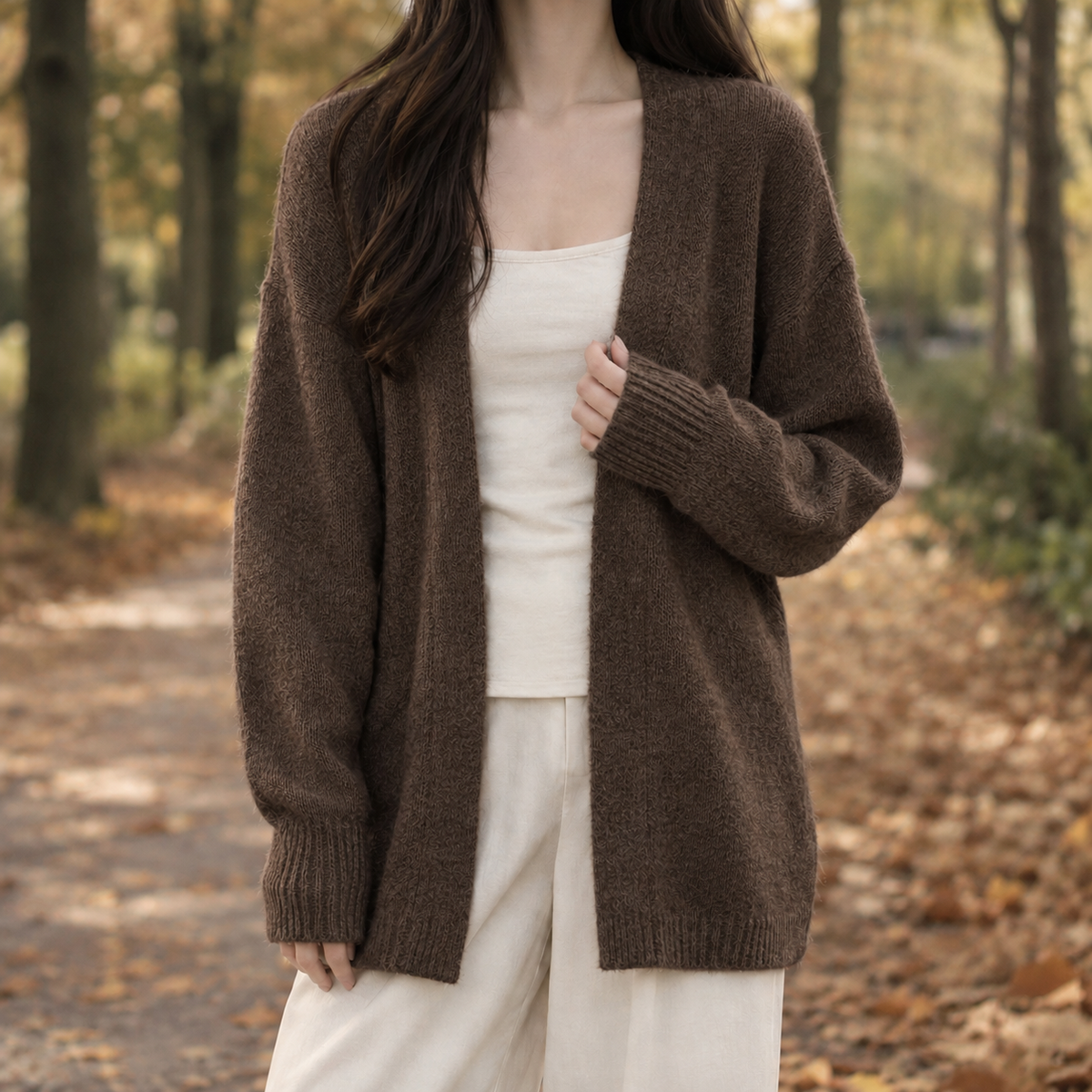 Blair Open Front Cardigan - Brown