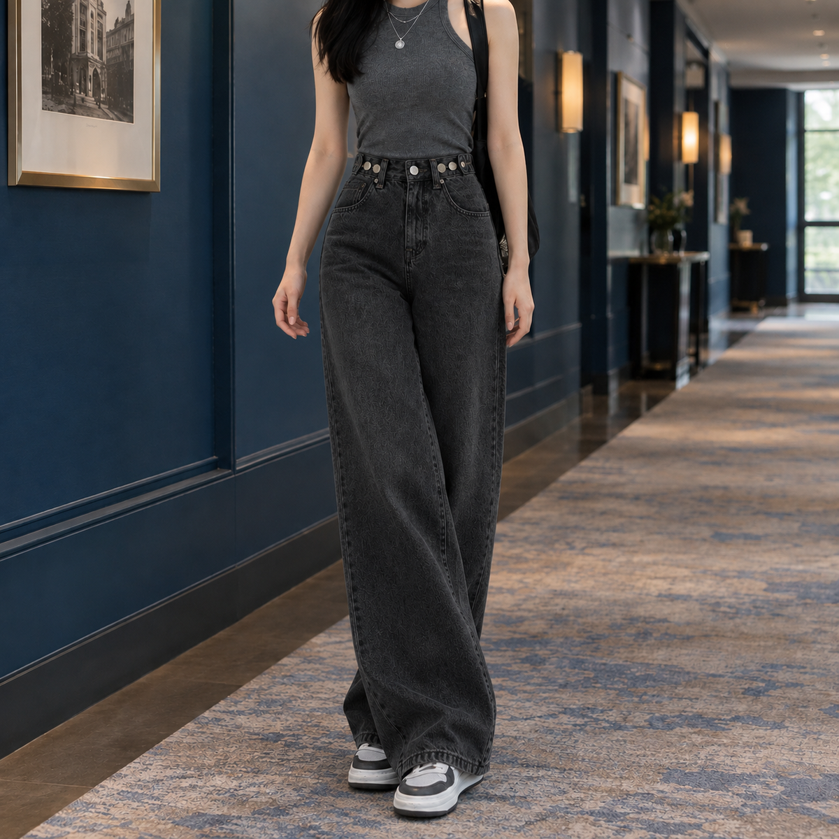 Adelia Wide Leg Jeans - Black Ash