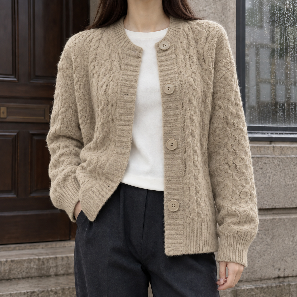 Paloma Cable Cardigan - Khaki