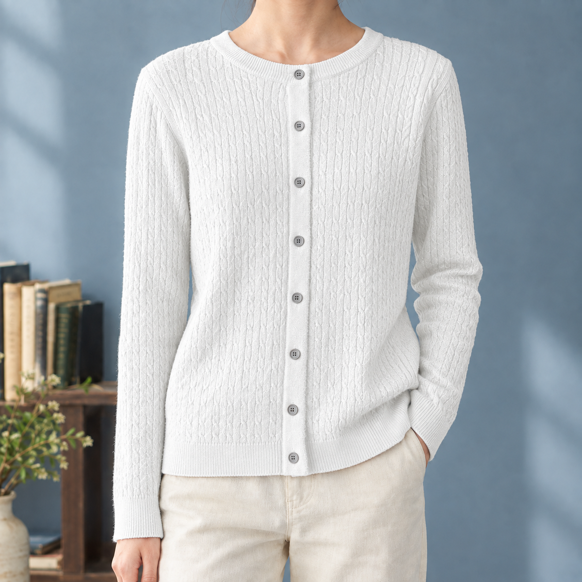 Caroline Cable Knit Cardigan - White