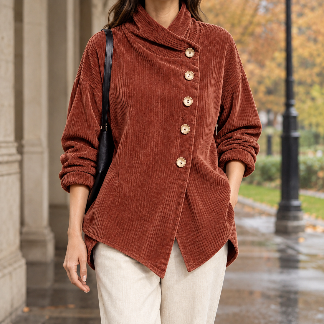 Catriona Asymmetric Jacket - Brick Red