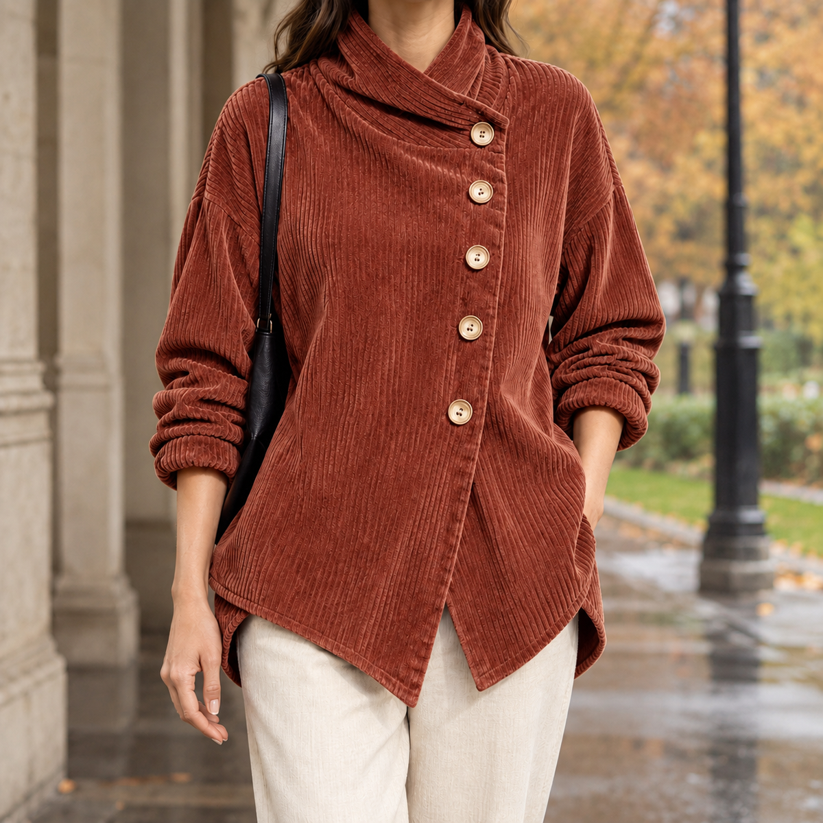 Catriona Asymmetric Jacket - Brick Red