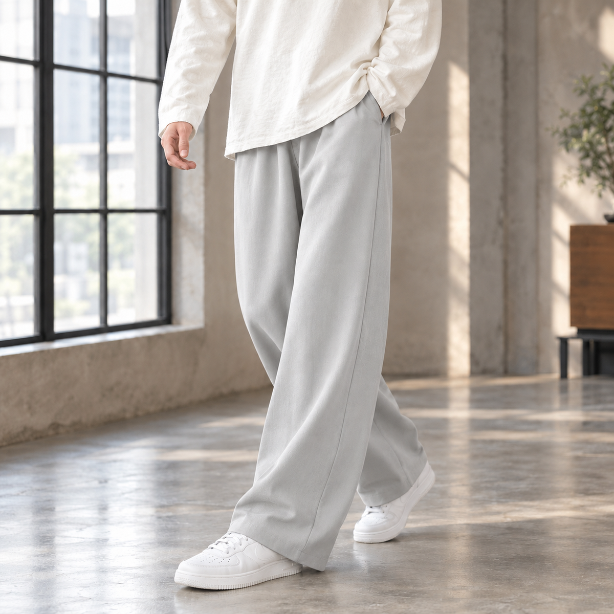 Oliver Wide Leg Pants - Light Gray