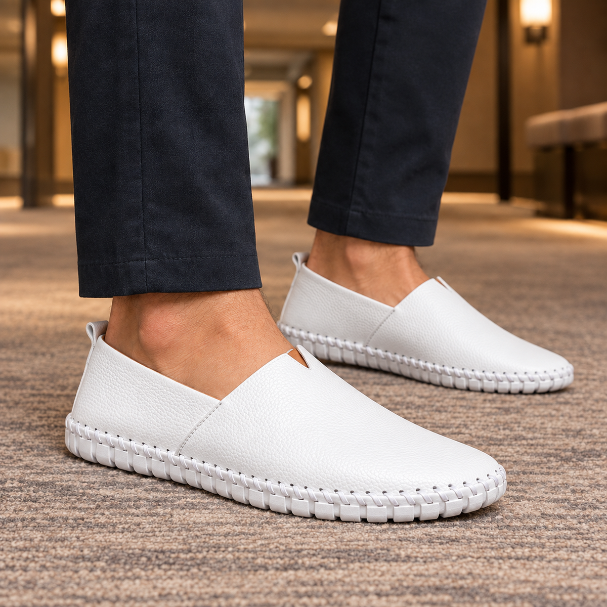 Dario Pebbled Loafers - White
