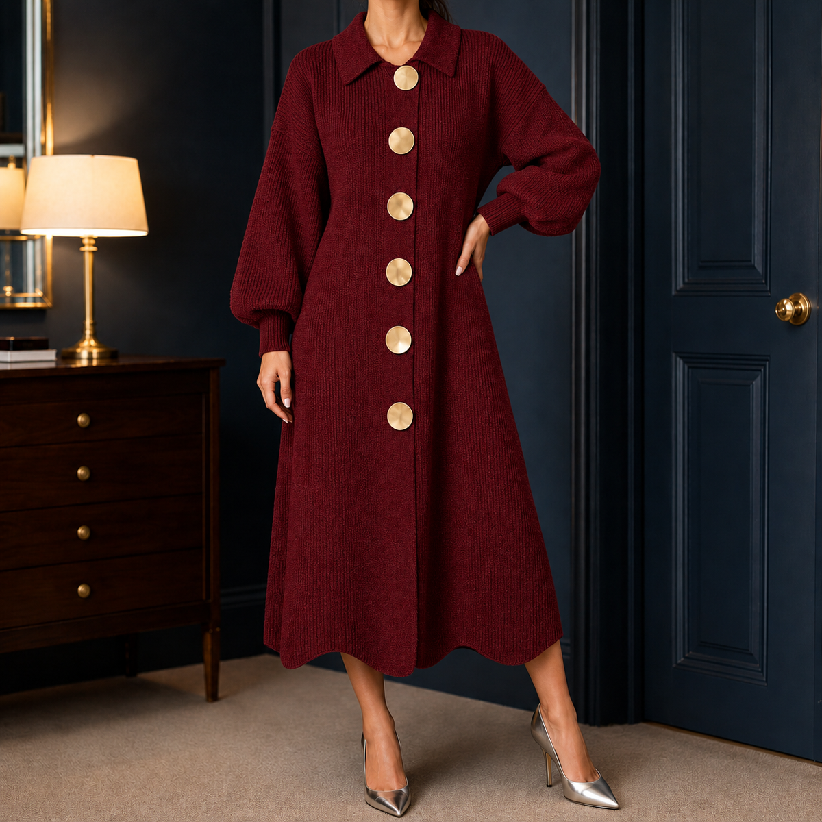 Armelle Polo Collar Dress - Wine Red
