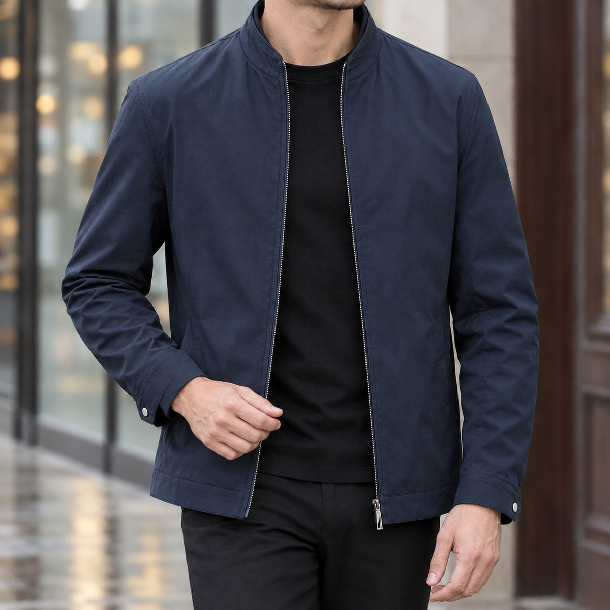Conrad Stand Collar Jacket - Navy Blue