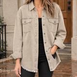 Odalys Frayed Denim Overshirt - Khaki