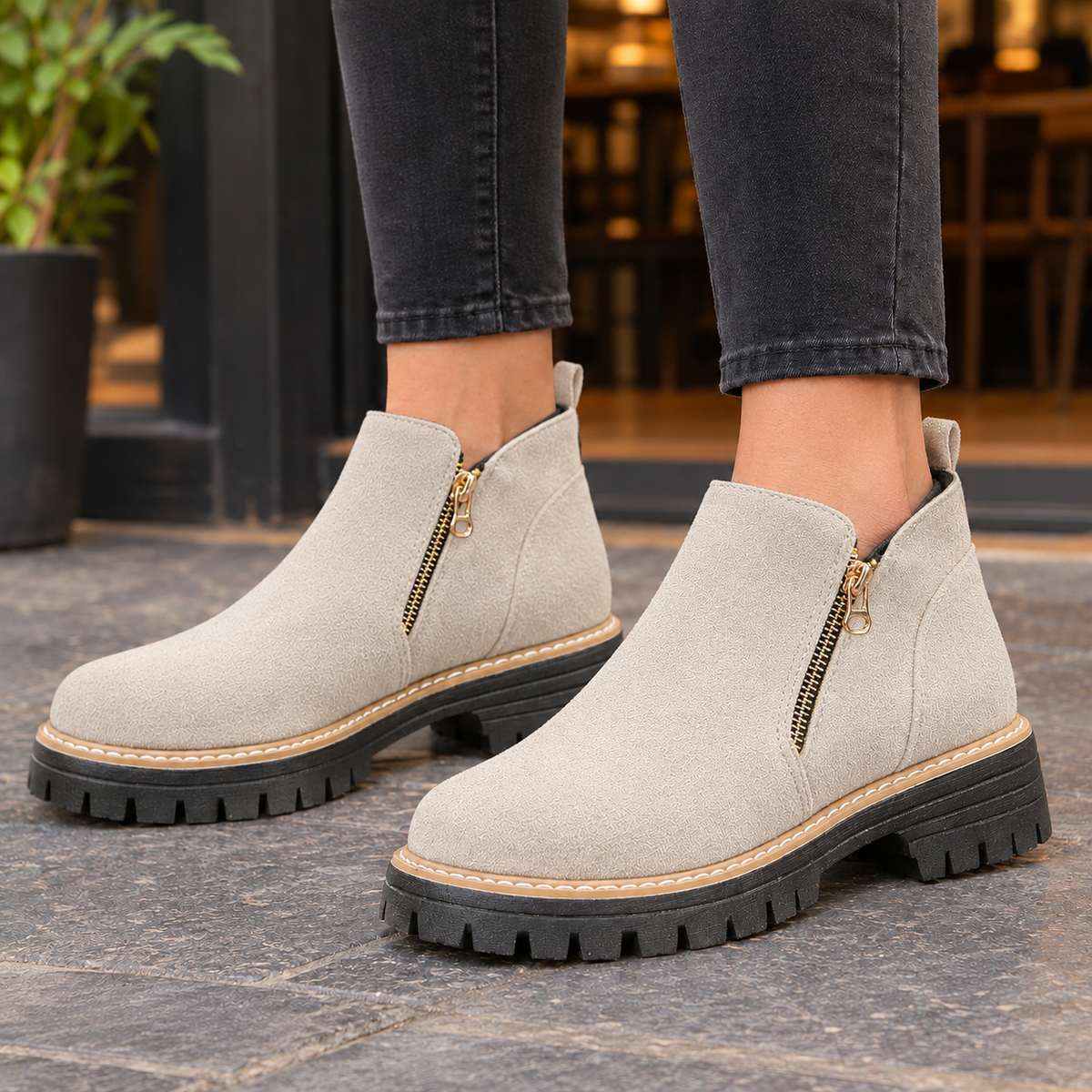 Bellora Side Zip Boots - Beige