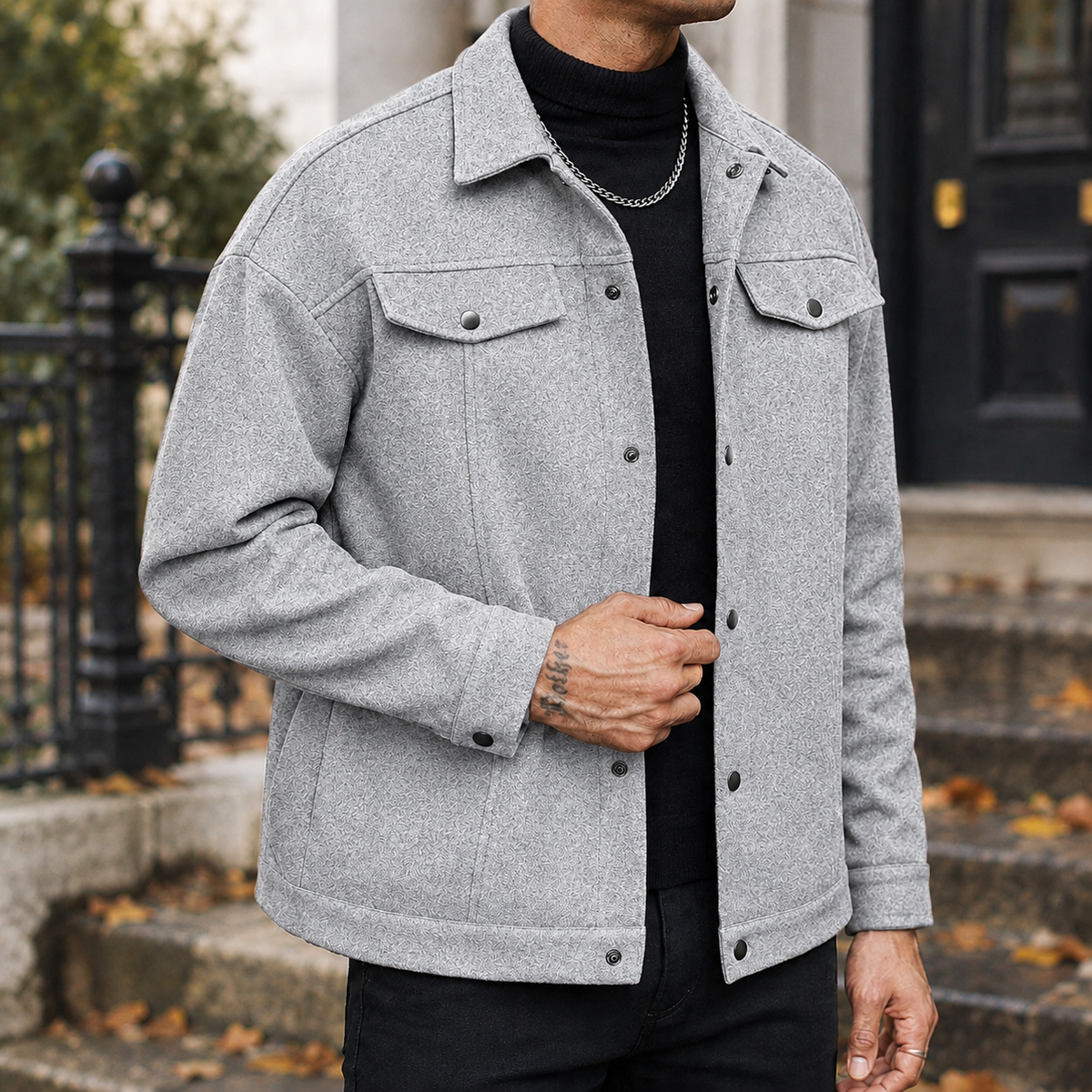 Adam Snap Front Jacket - Light Gray