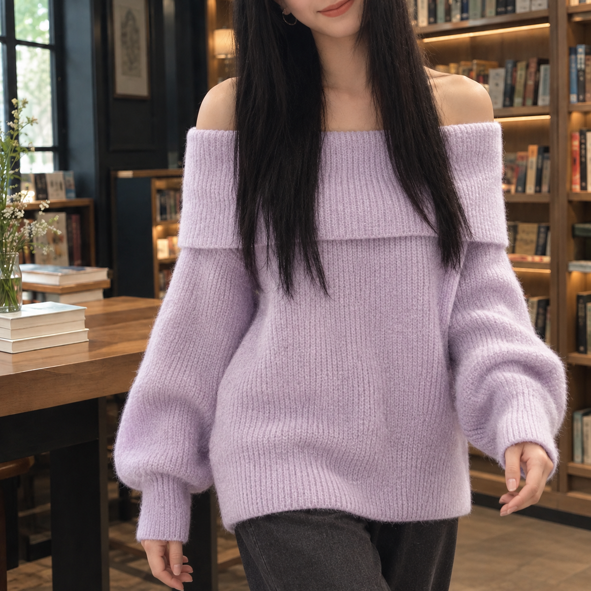 Elena Off Shoulder Sweater - Purple