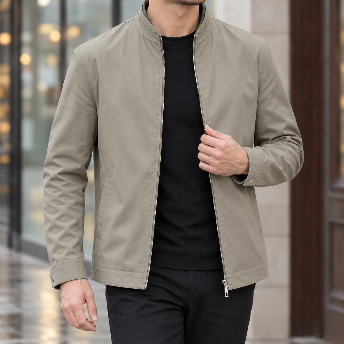 Conrad Stand Collar Jacket - Khaki