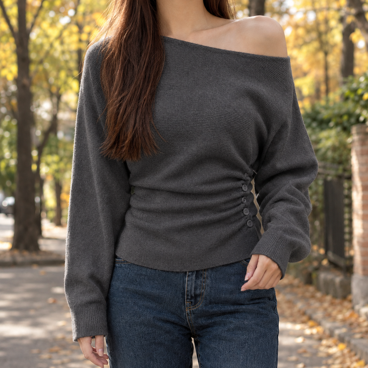 Celine Off Shoulder Sweater - Gray