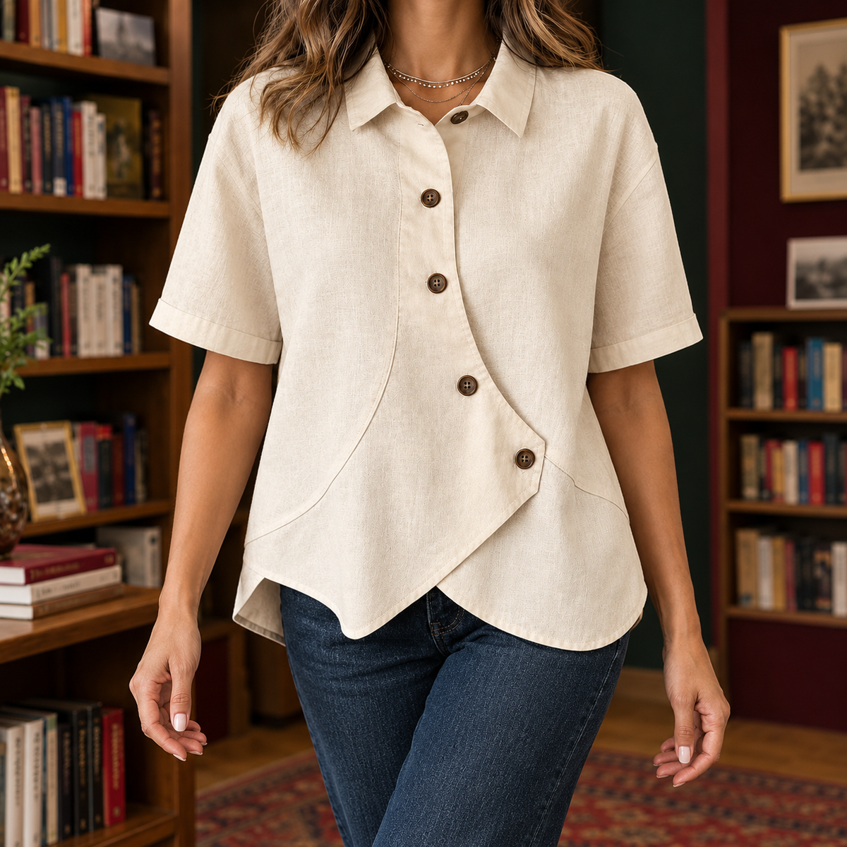 Cadence Asymmetric Shirt - Apricot