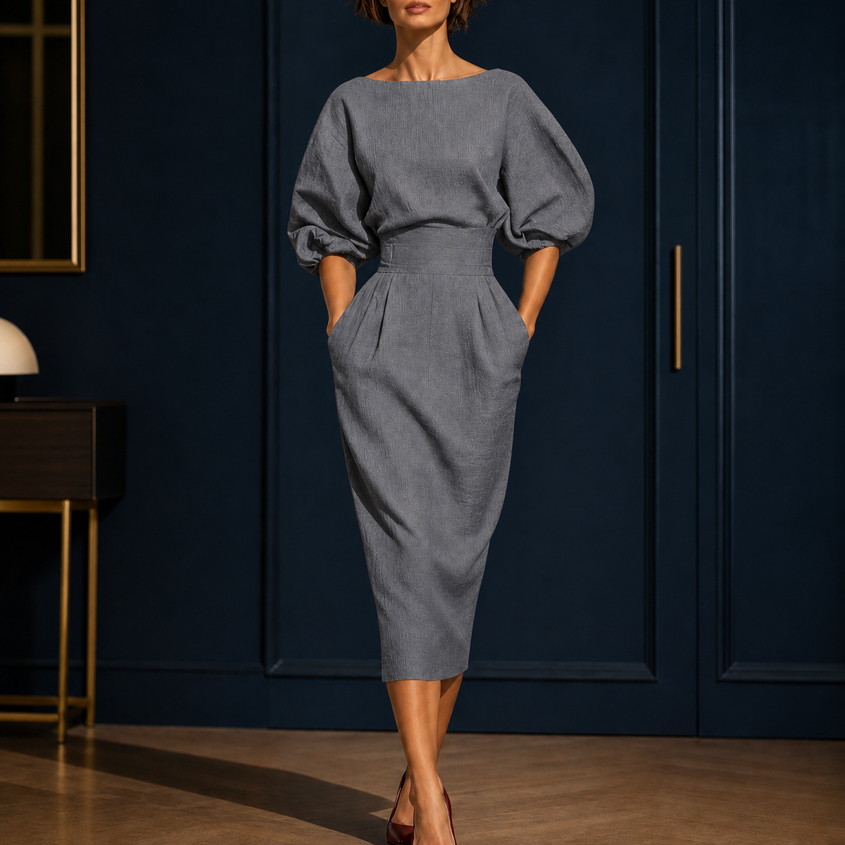 Brooke Sculpted Midi Dress - Gray
