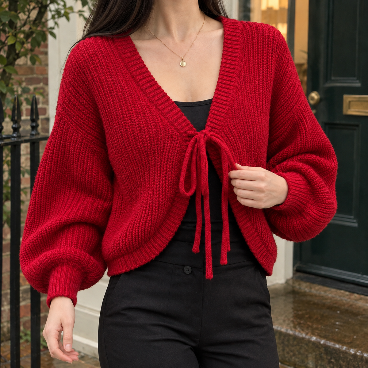 Giulia Tie Front Cardigan - Red