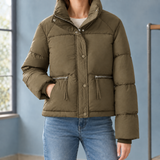 Delphine Cropped Puffer Jacket - Mocha Brown