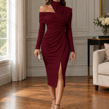 Gabriella Asymmetric Ruched Dress - Wine Red