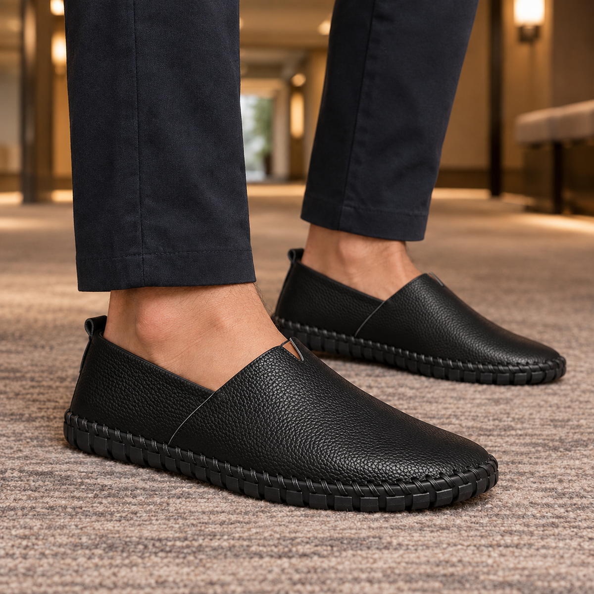Dario Pebbled Loafers - Black