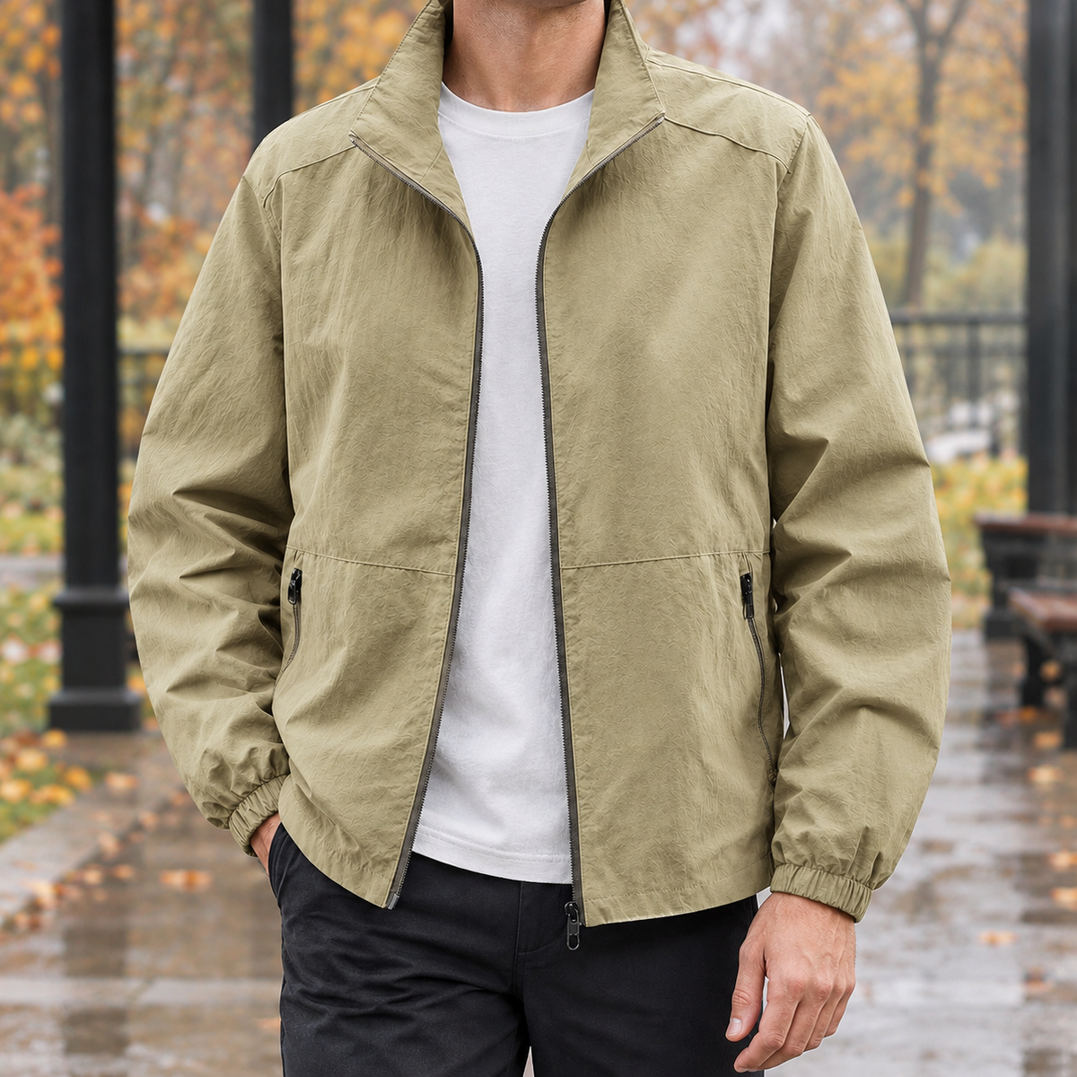 Elliot Stand Collar Jacket - Khaki