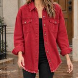 Odalys Frayed Denim Overshirt - Red