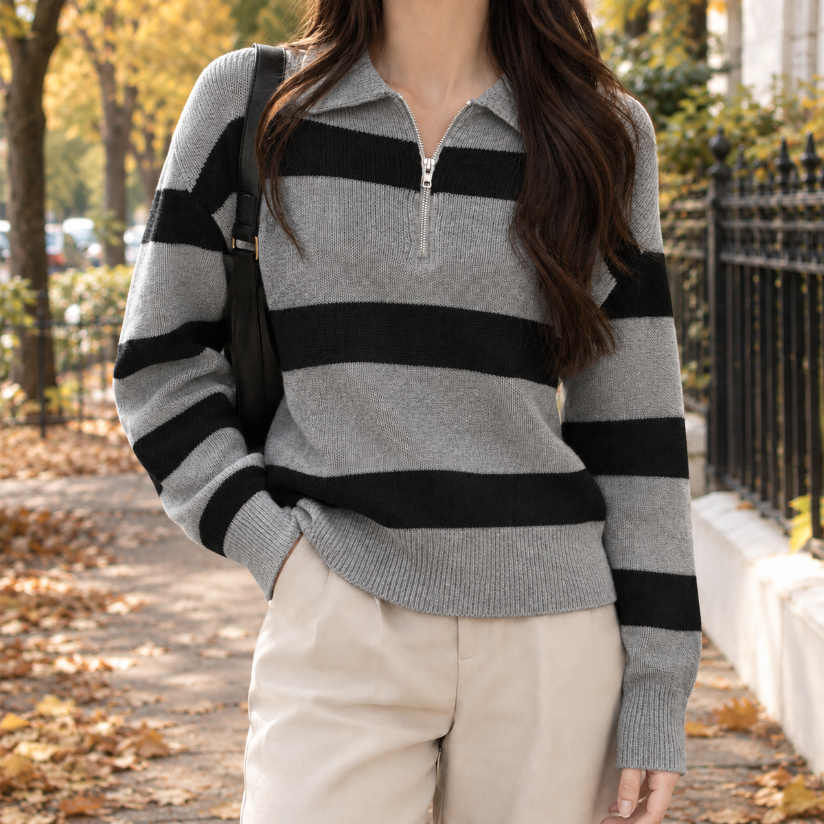 Annabelle Striped Sweater - Gray