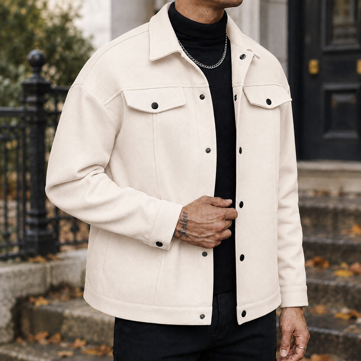 Adam Snap Front Jacket - Cream