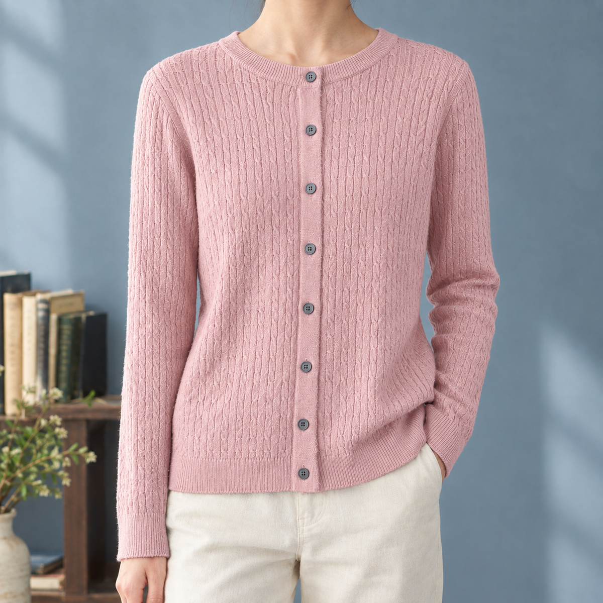 Caroline Cable Knit Cardigan - Pink
