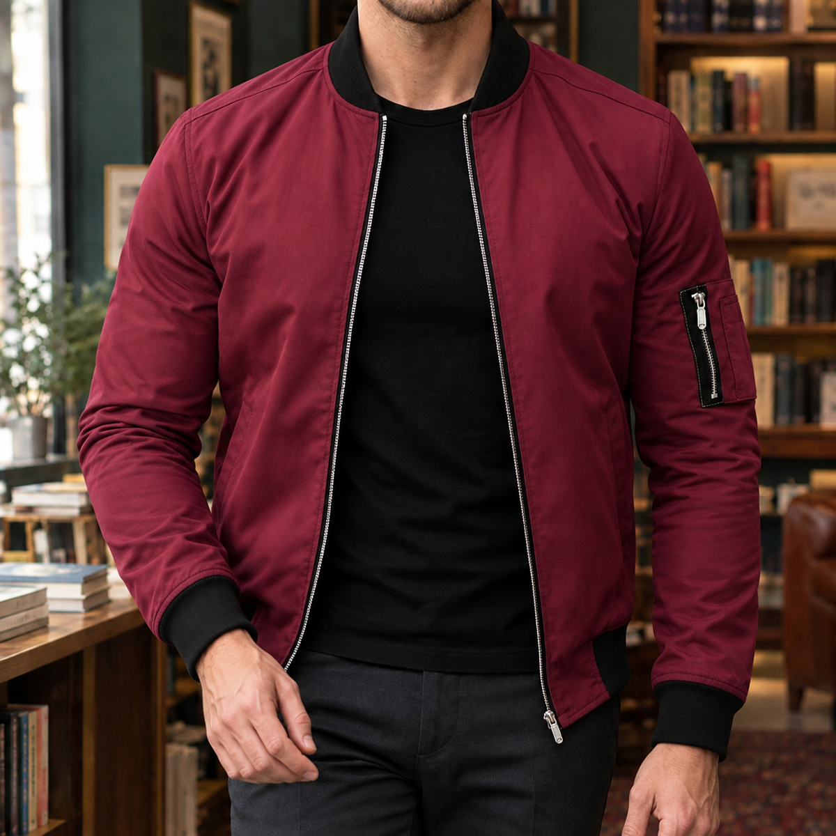 Blake Slim-Fit Bomber Jacket - Burgundy