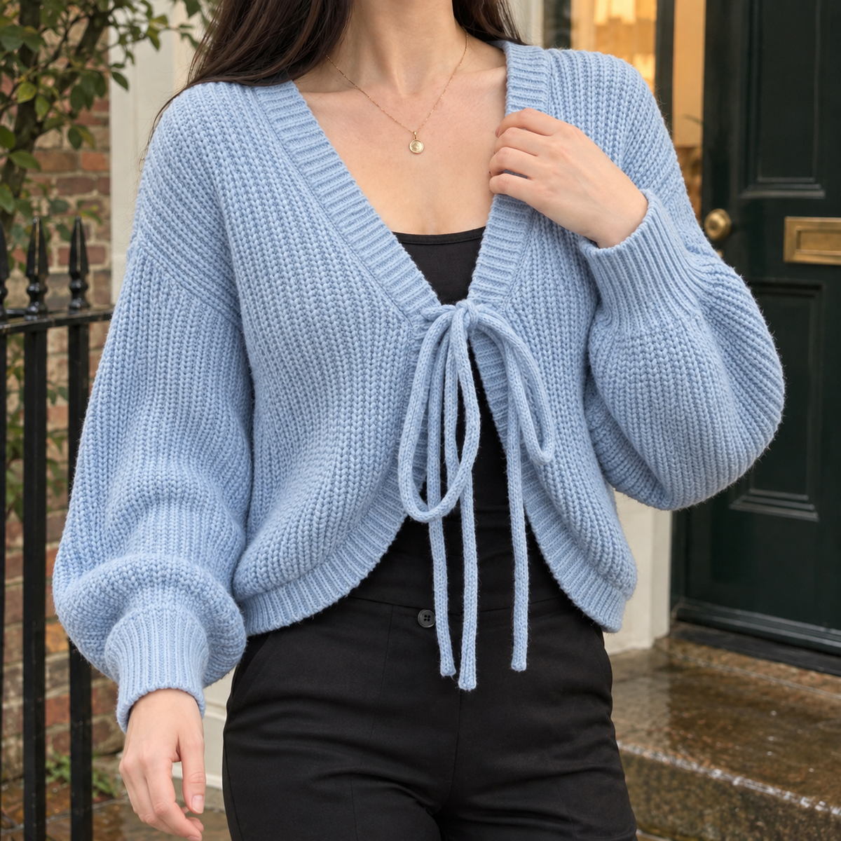 Giulia Tie Front Cardigan - Blue