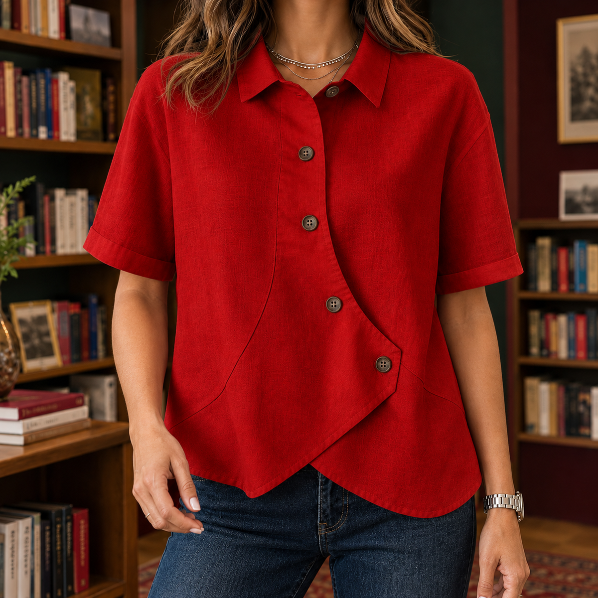 Cadence Asymmetric Shirt - Red