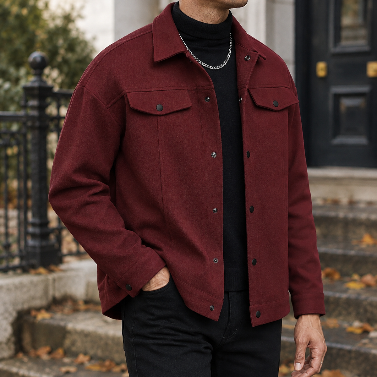 Adam Snap Front Jacket - Wine Red