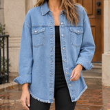 Odalys Frayed Denim Overshirt - Denim Blue