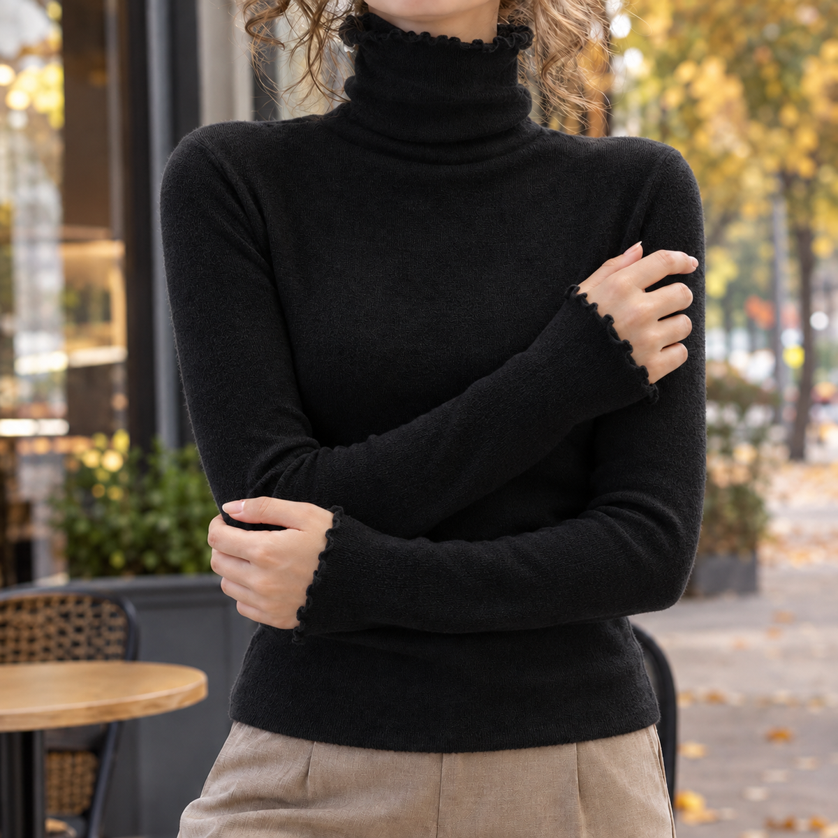Hyacinth Ruffle Turtleneck - Black