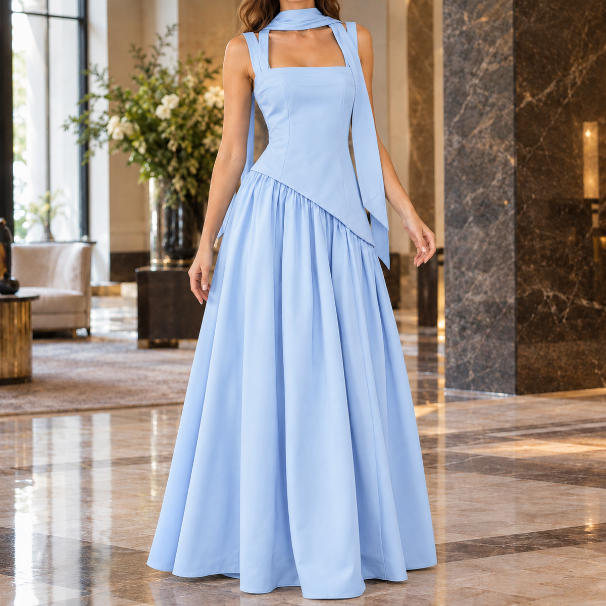 Alba Asymmetric Maxi Dress - Blue