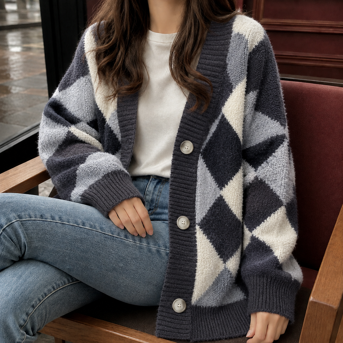 Elodie Argyle Cardigan - Dark Gray