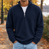 Celestin Ribbed Zip Sweater - Navy Blue