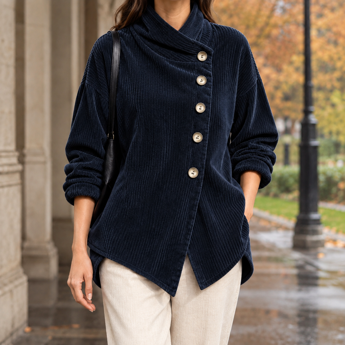 Catriona Asymmetric Jacket - Navy Blue
