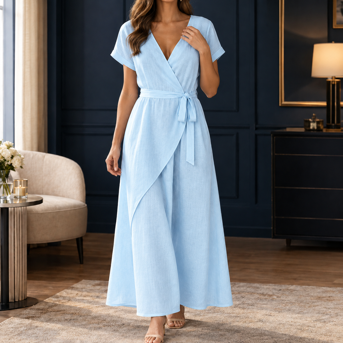 Vivienne Wrap Jumpsuit - Light Blue