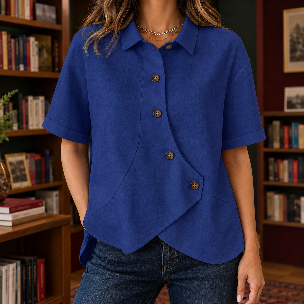 Cadence Asymmetric Shirt - Blue