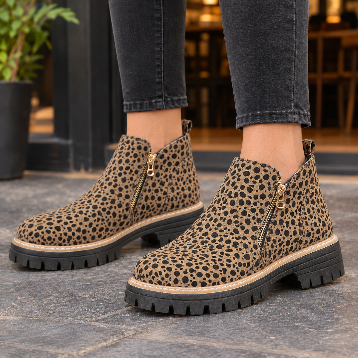 Bellora Side Zip Boots - Leopard Print