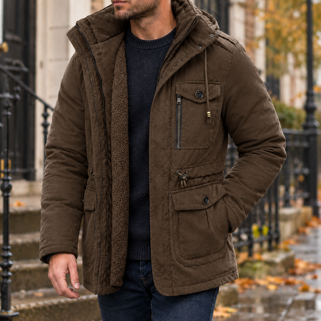 Gustave Hooded Utility Jacket - Brown