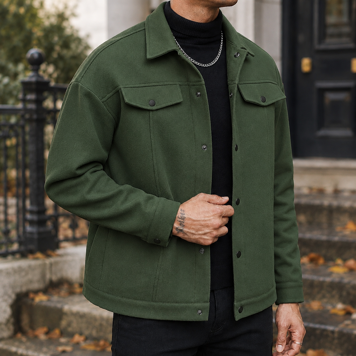 Adam Snap Front Jacket - Army Green