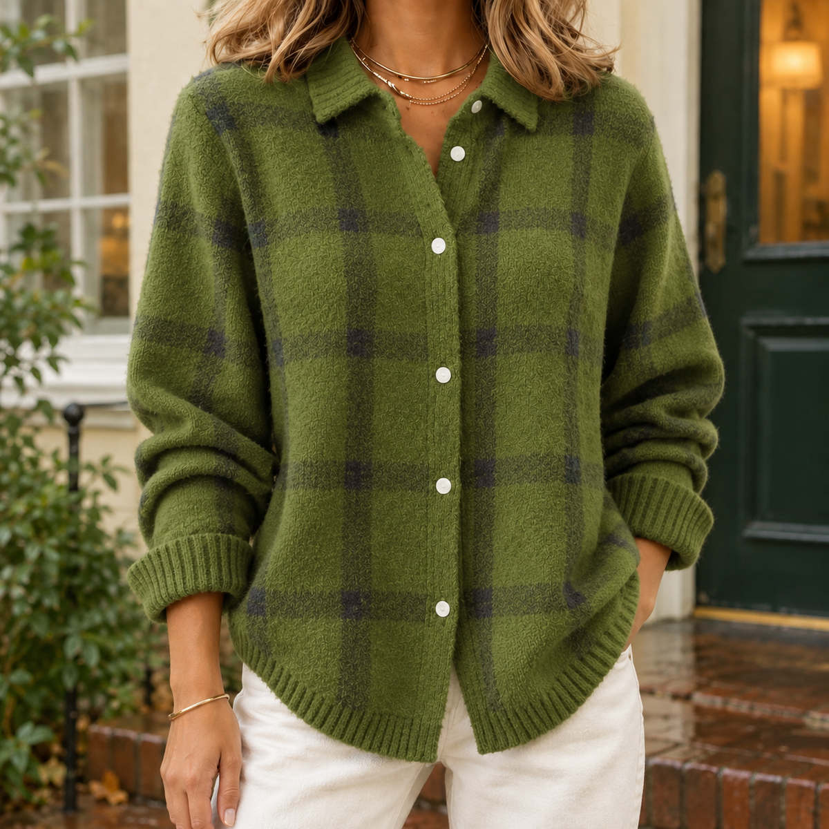 Audrey Plaid Cardigan - Green