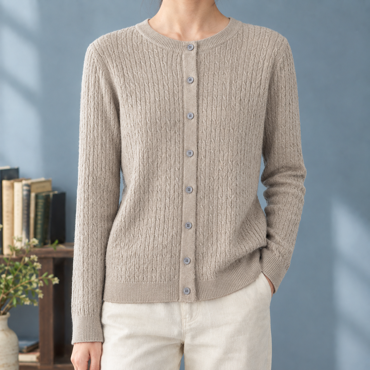 Caroline Cable Knit Cardigan - Oatmeal