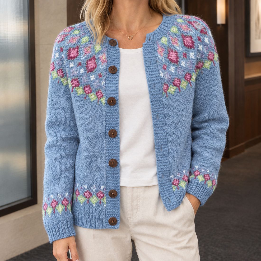 Lavinia Patterned Cardigan - Sky Blue