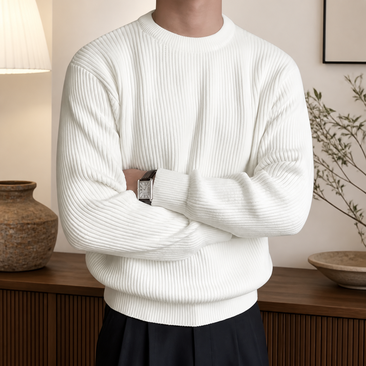 Ribbed Crew Neck Sweater in source-matched product view 1.