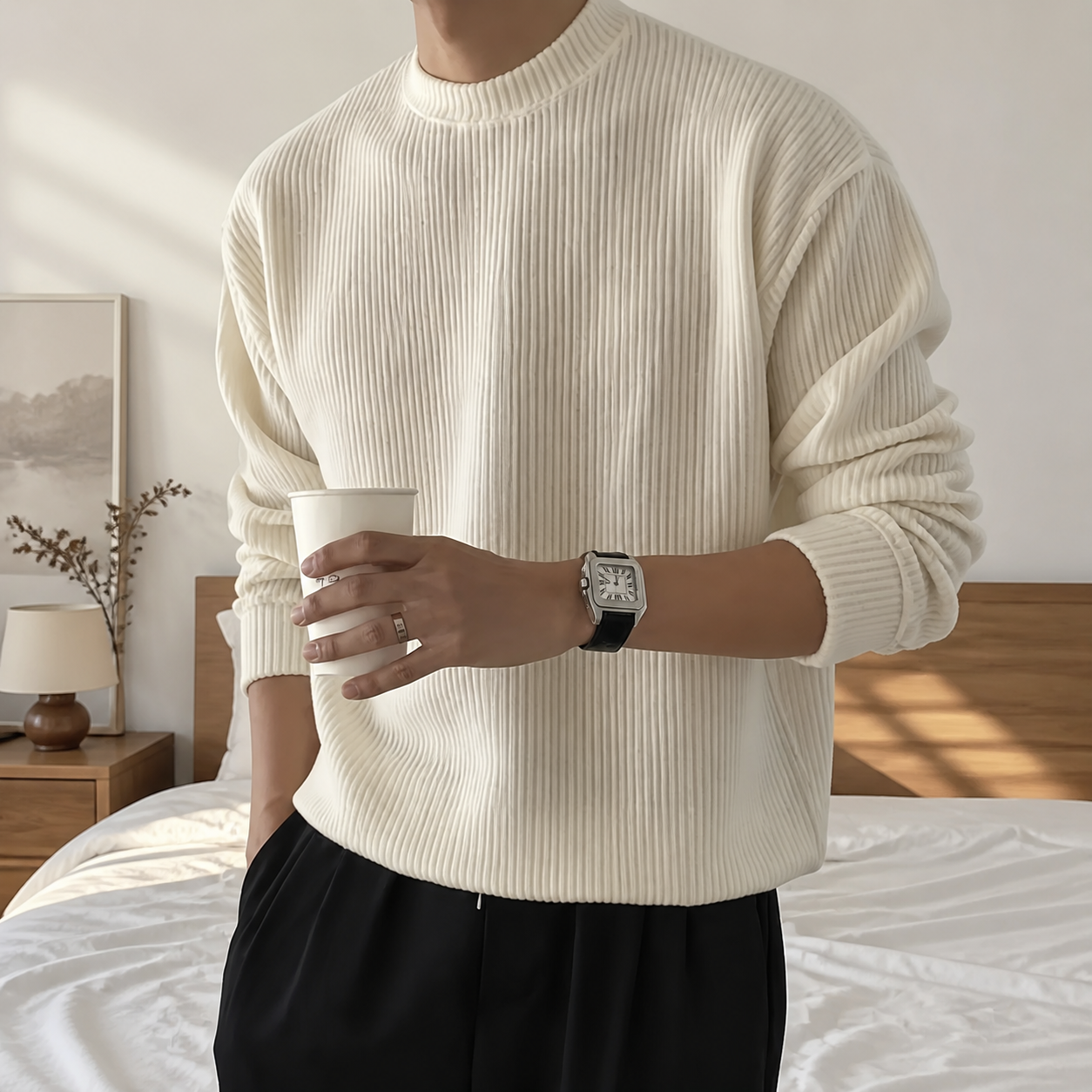 Ribbed Crew Neck Sweater in source-matched product view 1.