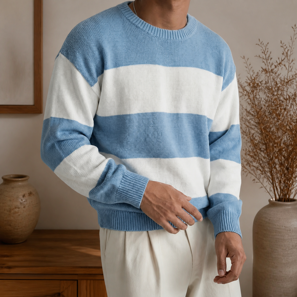 Striped Crew Neck Sweater in source-matched product view 1.